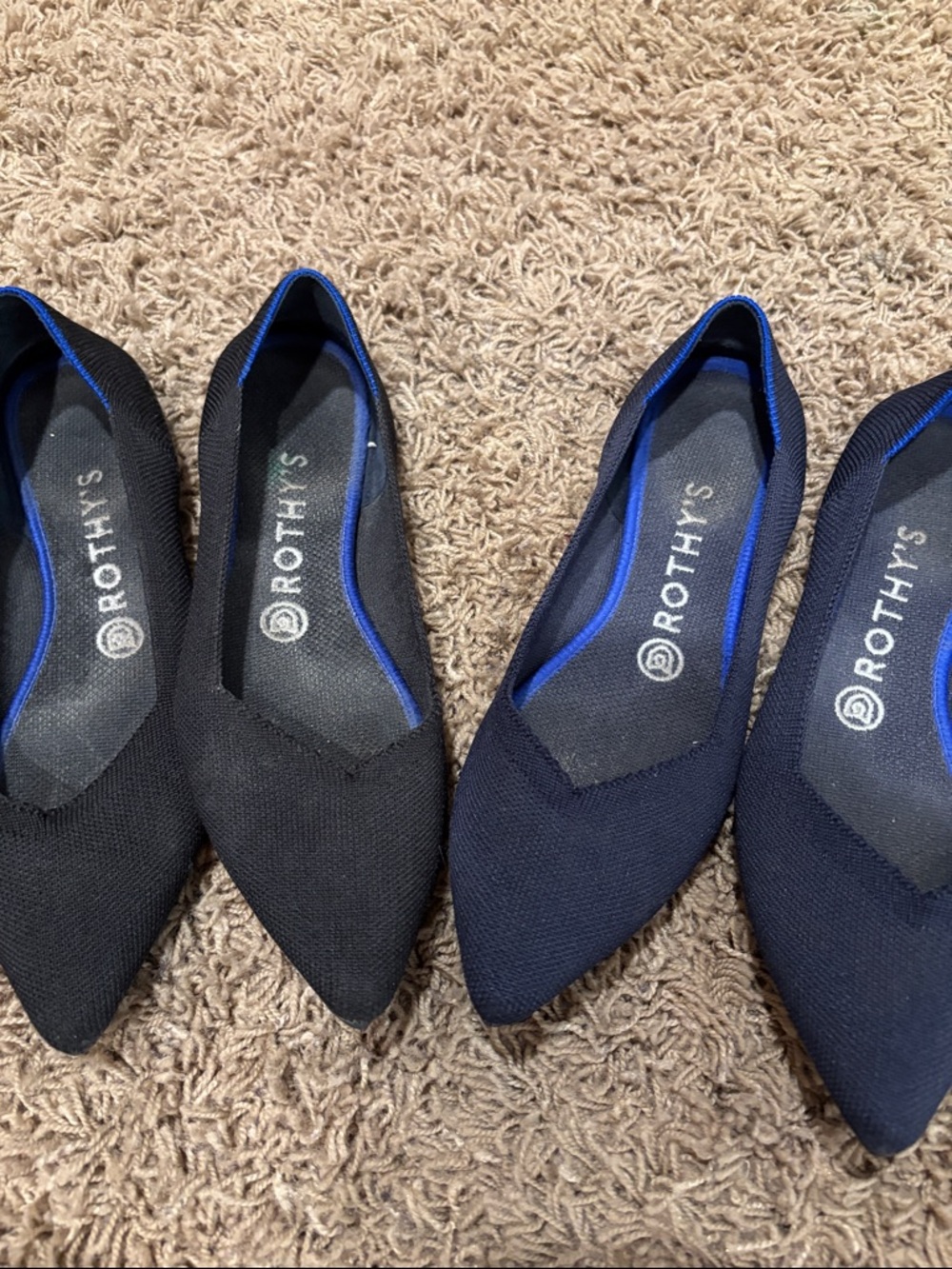 Rothy's Pointed Knit Flats in Black with Blue Trim - Picture 3 of 3